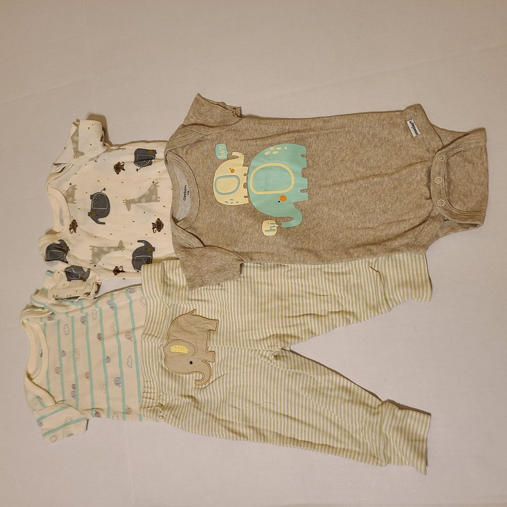 4pc GERBER/WONDER NATION ELEPHANT OUTFIT/ONESIE BUNDLE 3-6M